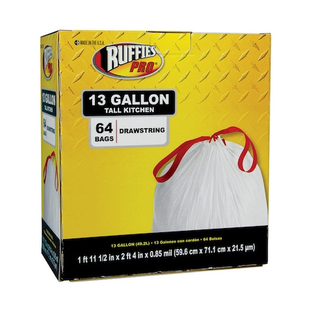 Ruffies Ruffies Pro 13 gal Tall Kitchen Bags Drawstring 64 pk 0.85 mil 1124888